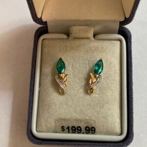 10k Yellow Gold and Lab-Created Emerald Earrings